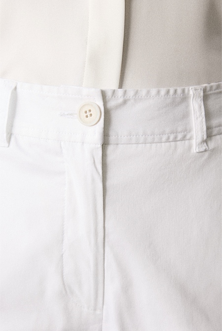 White Cotton Twill Chino Pant - WOMEN Pants | Trenery