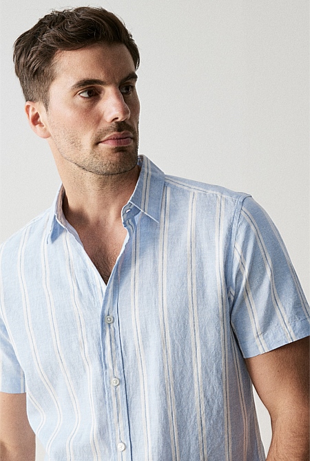 Pale Blue Regular Fit Linen Cotton Stripe Shirt - MEN Best Sellers ...