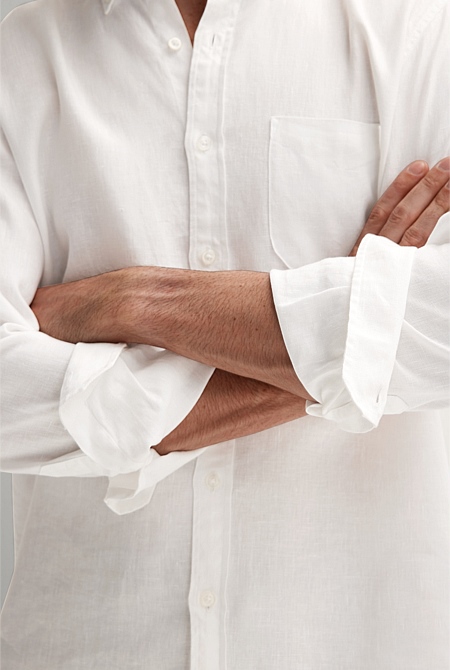 White Regular Fit Piece Dyed Linen Shirt - MEN Shirts | Trenery