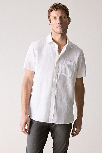 White Regular Fit Linen Short Sleeve Shirt - MEN Best Sellers | Trenery