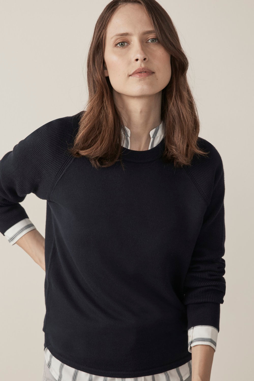 Cotton Textured Sleeve Knit