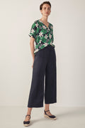 Linen Blend Crop Straight Leg Pant