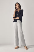 Yarn Dyed Linen Wide Leg Pull On Pant