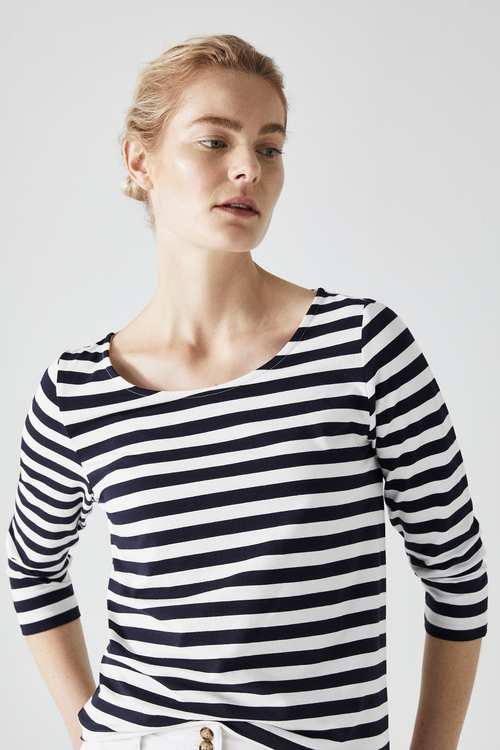 Cotton 3/4 Sleeve Stripe T-Shirt
