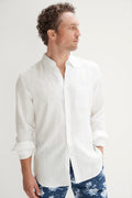 Regular Fit Linen Piece Dyed Long Sleeve Shirt