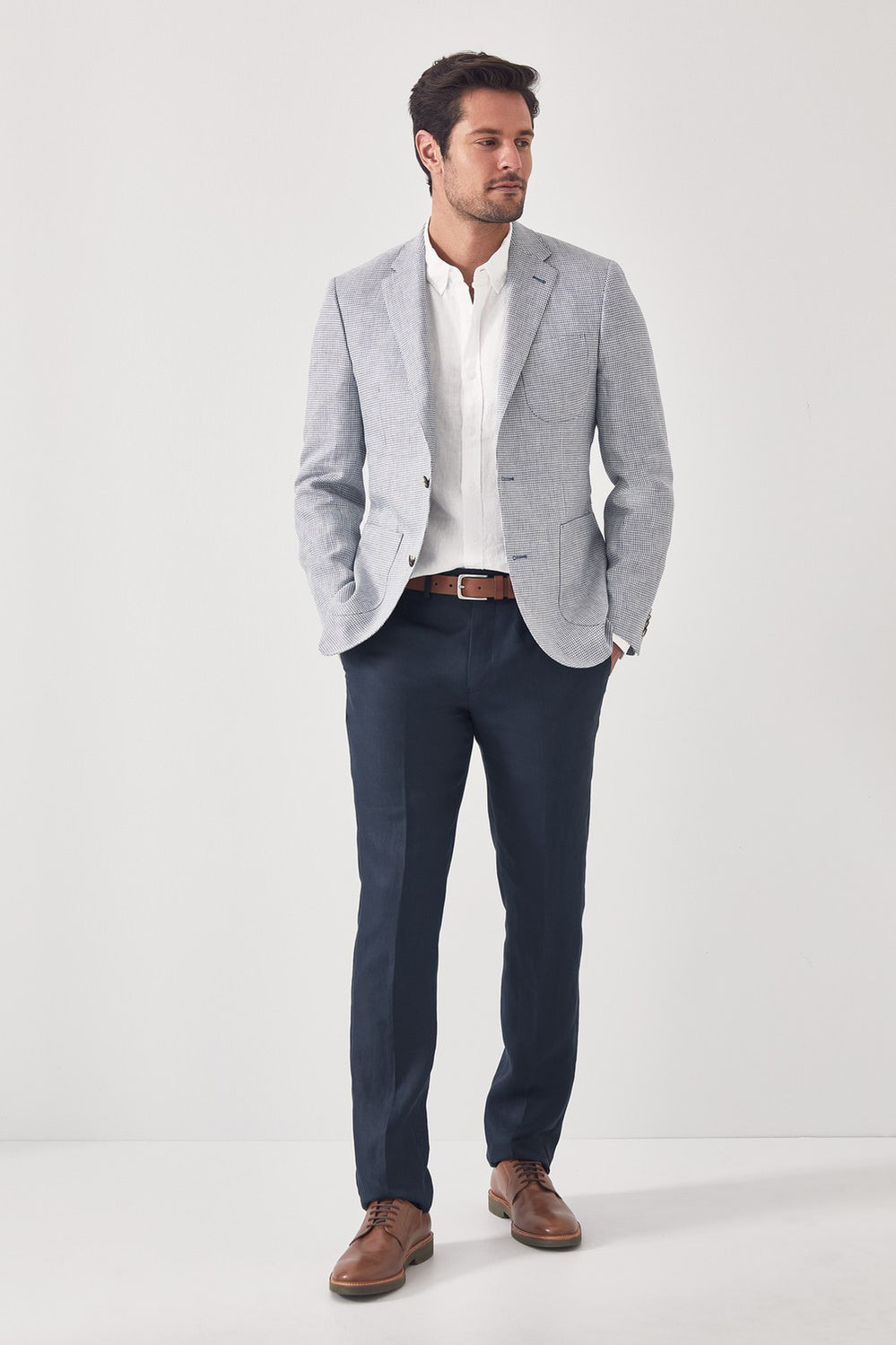 Tailored Linen Houndstooth Blazer
