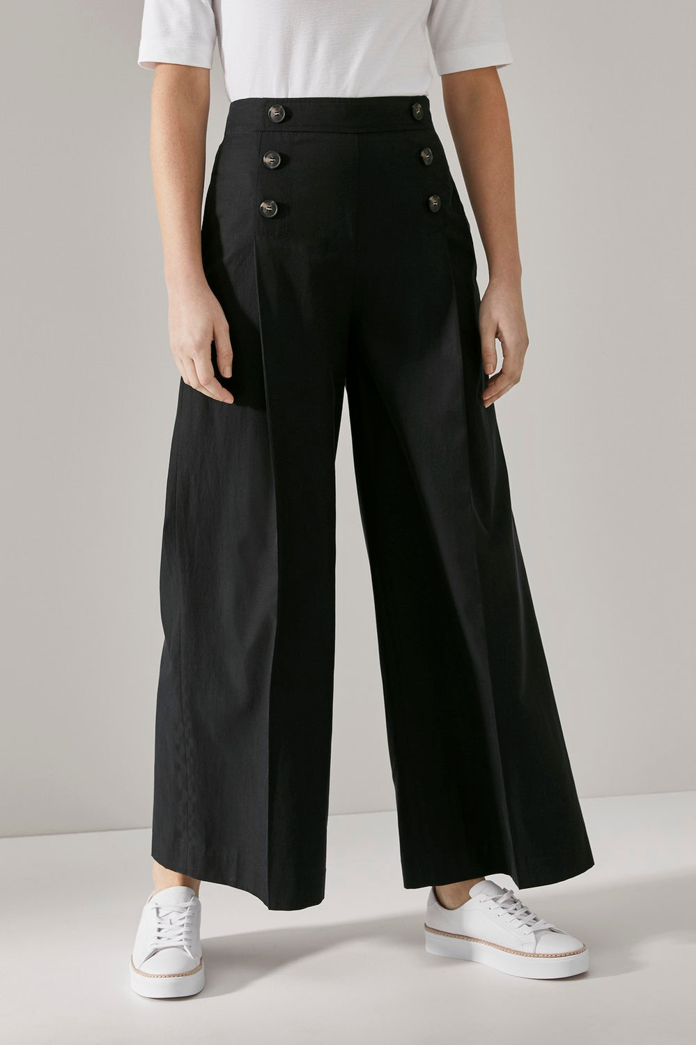 Button Detail Wide Leg Pant