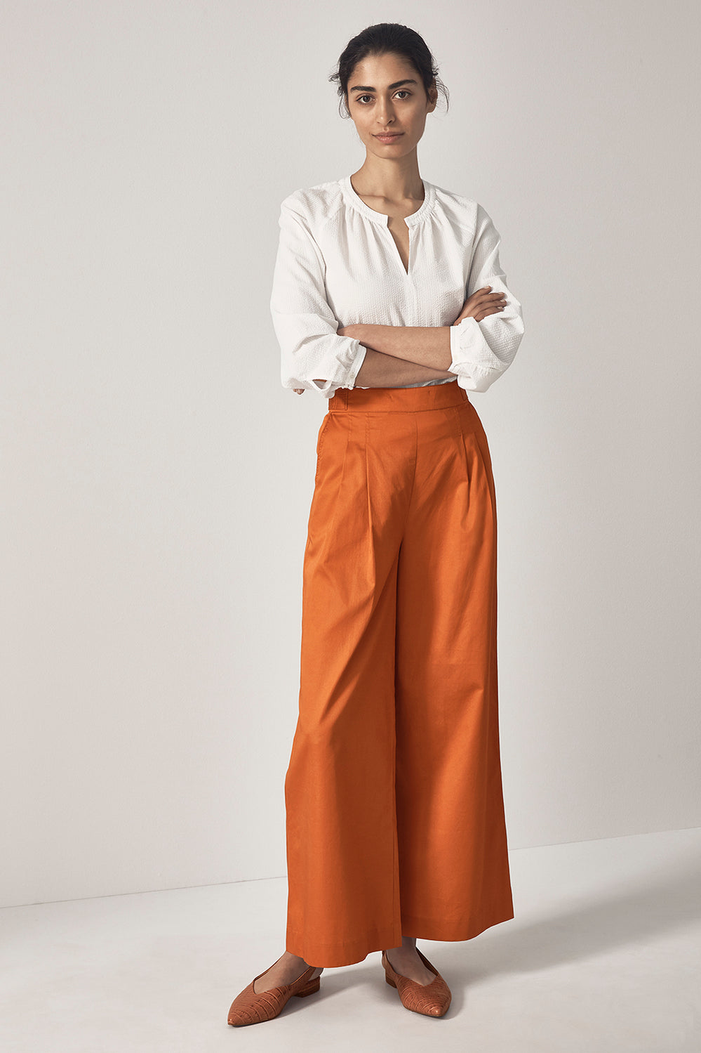 Cotton Sateen Wide Leg Pant