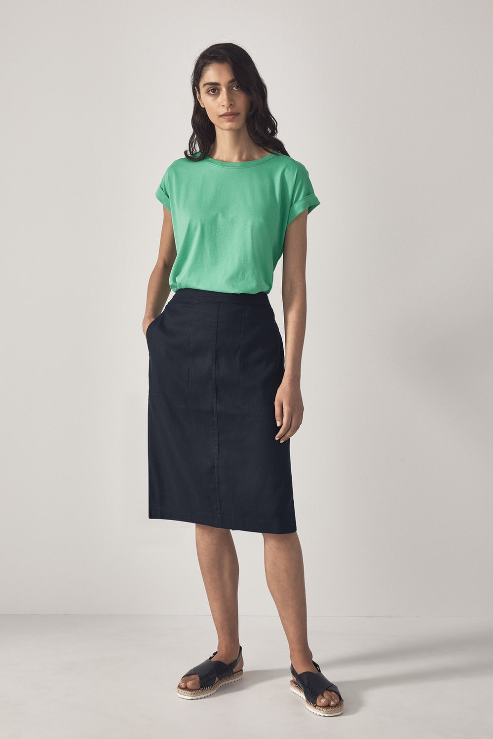 Stretch Linen Pull On Skirt