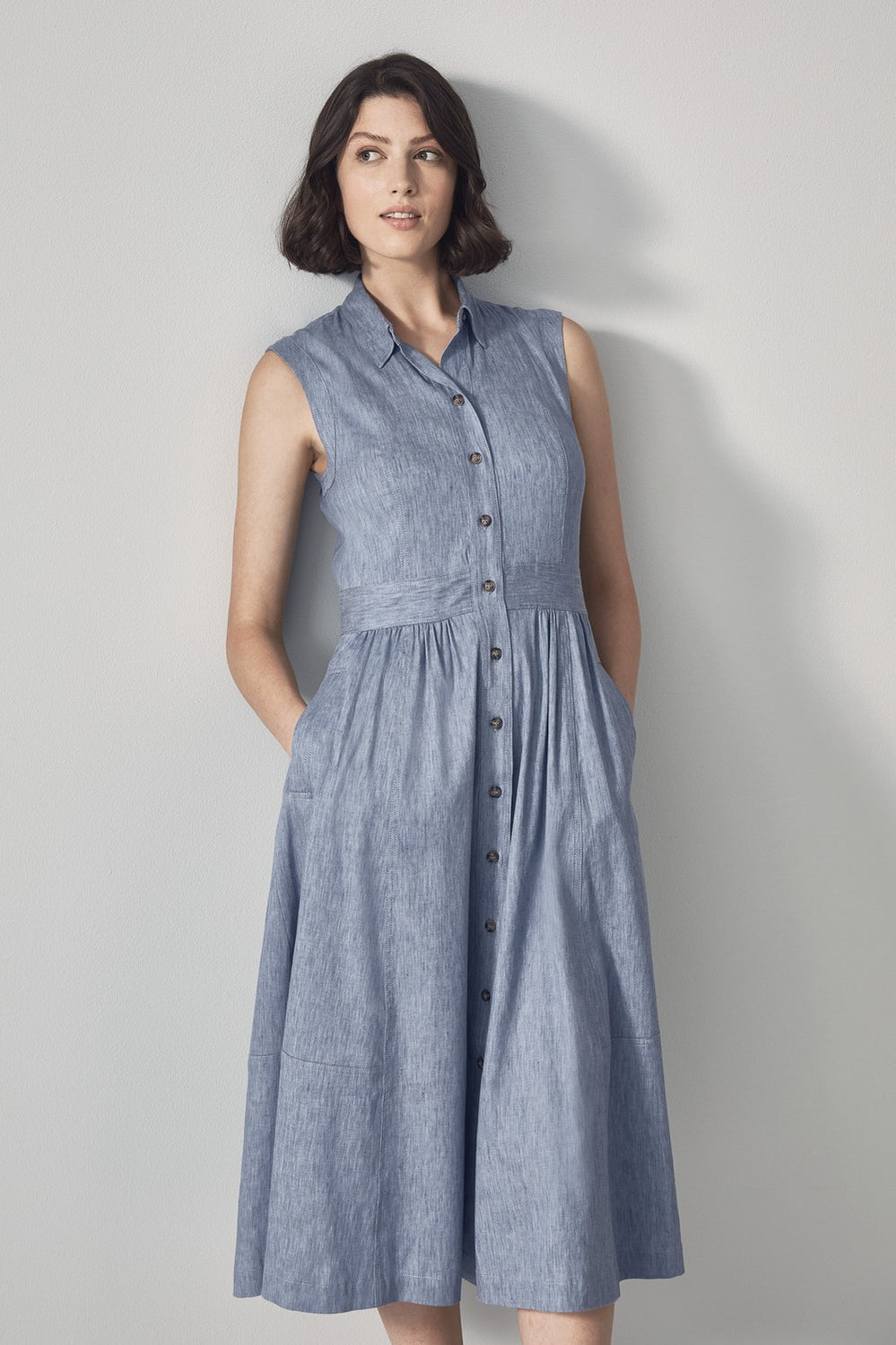Stretch Linen Cotton Yarn Dyed Dress