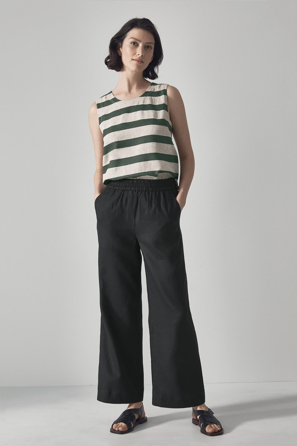 Linen Stripe Shell Top