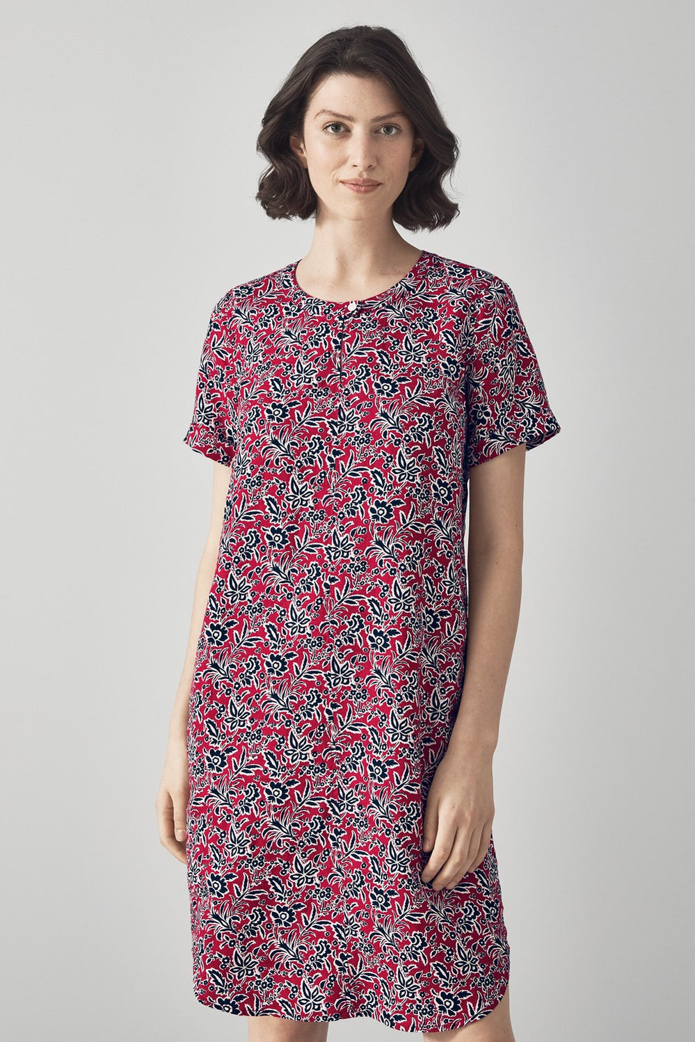 Linen Folk Floral Print Dress