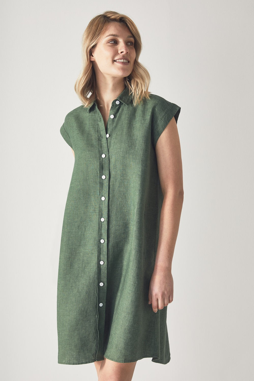 Yarn Dyed Delave Linen Shirt Dress