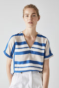 Linen Cotton Stripe V-Neck Top