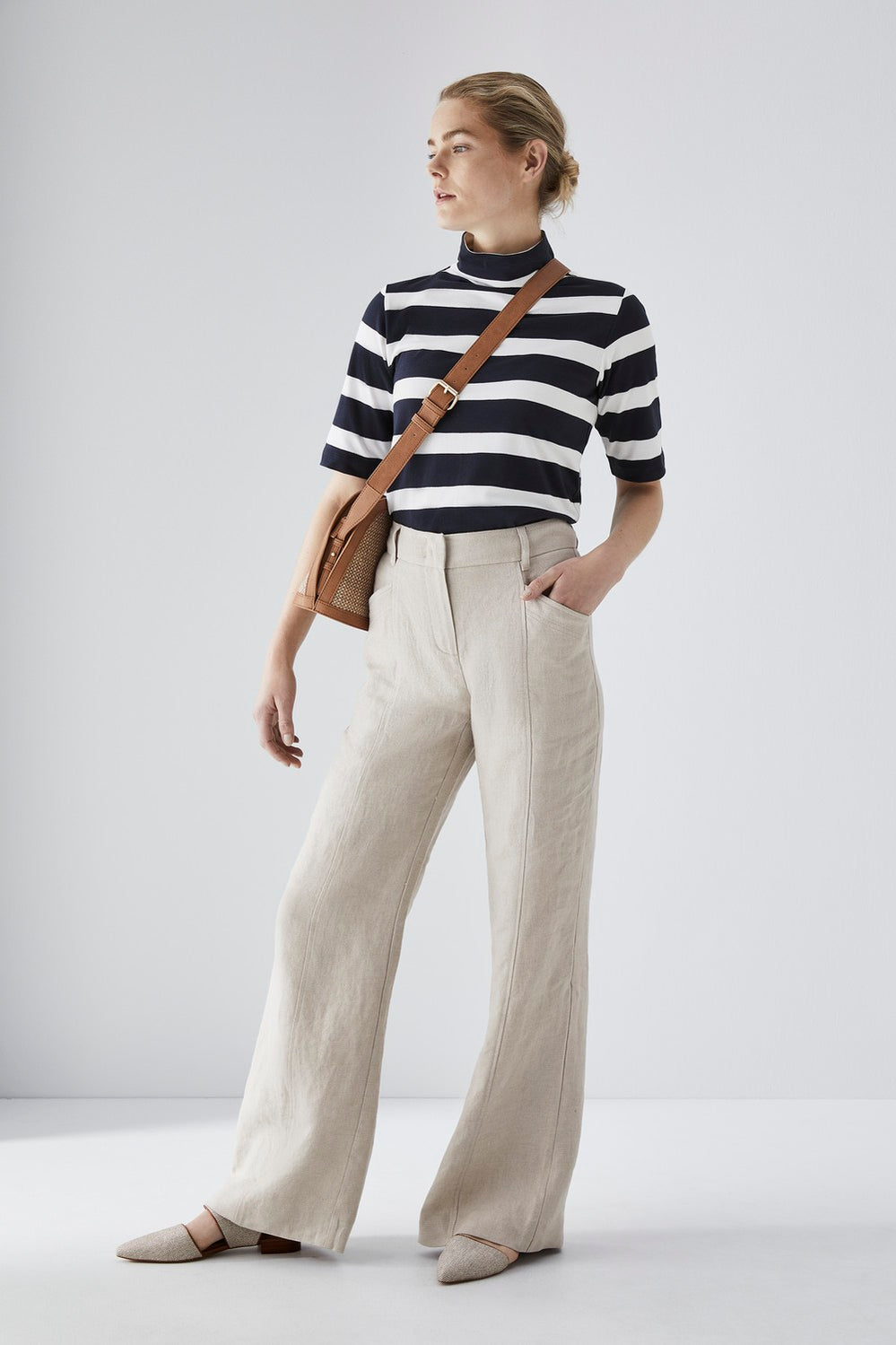 Mock Neck Bold Stripe T-Shirt