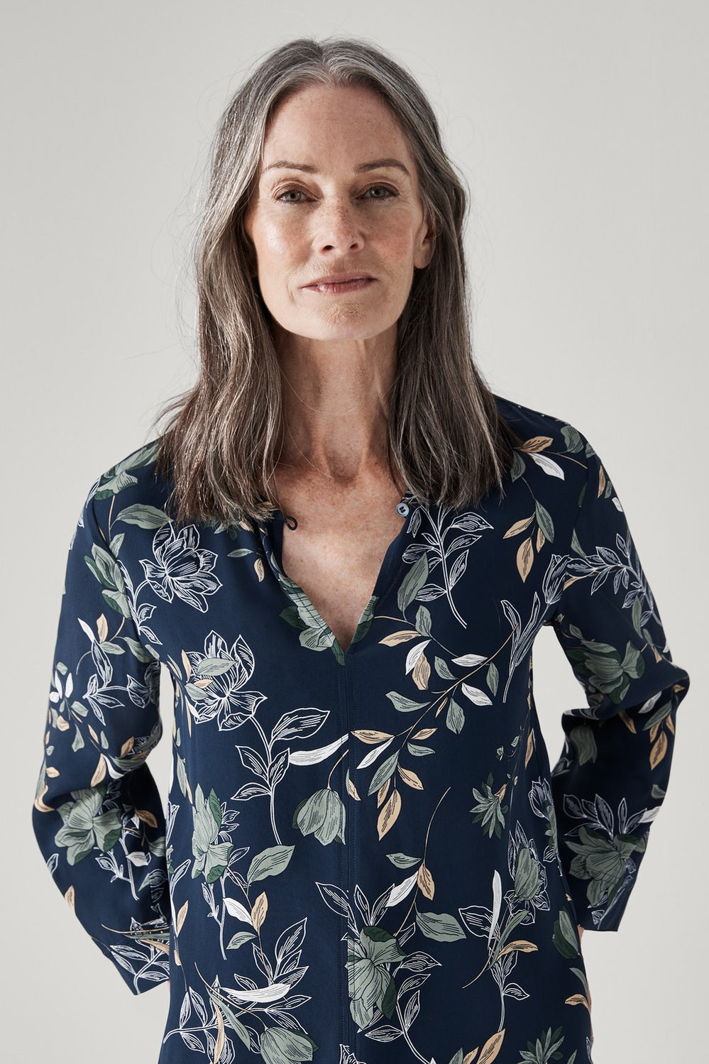 Abstract Floral Vent Neck Top