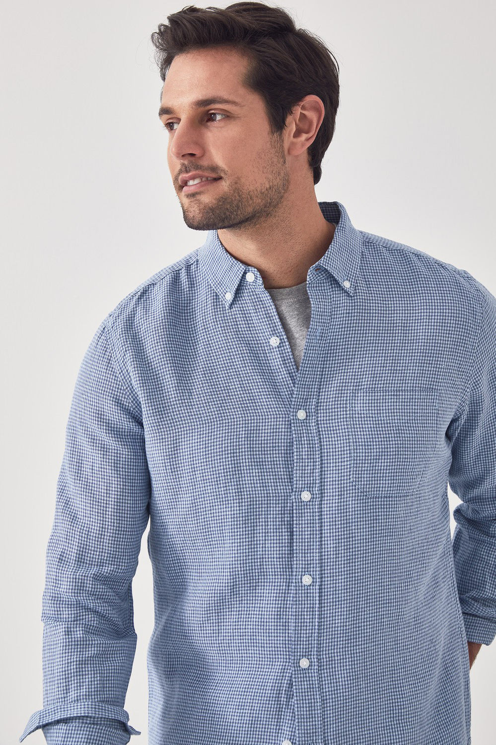 Regular Linen Micro Check Shirt