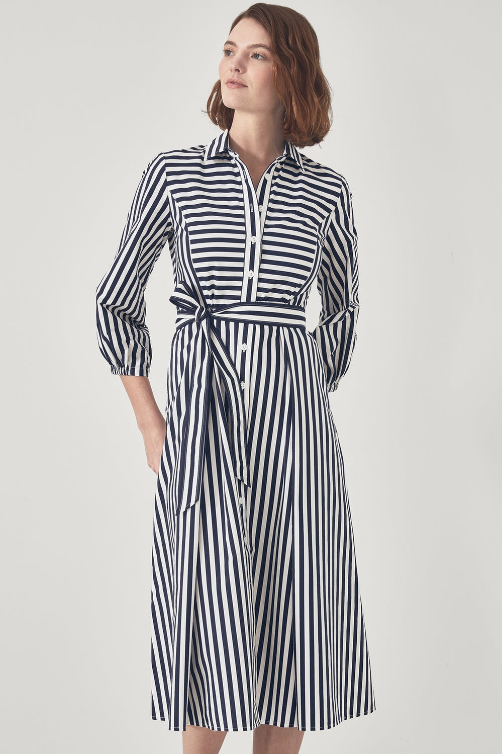 Cotton Poplin Stripe Shirt Dress