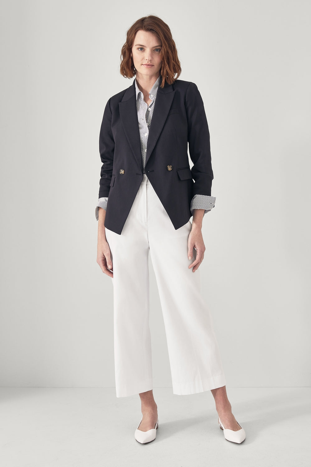 Stretch Cotton Blend Double Breasted Blazer