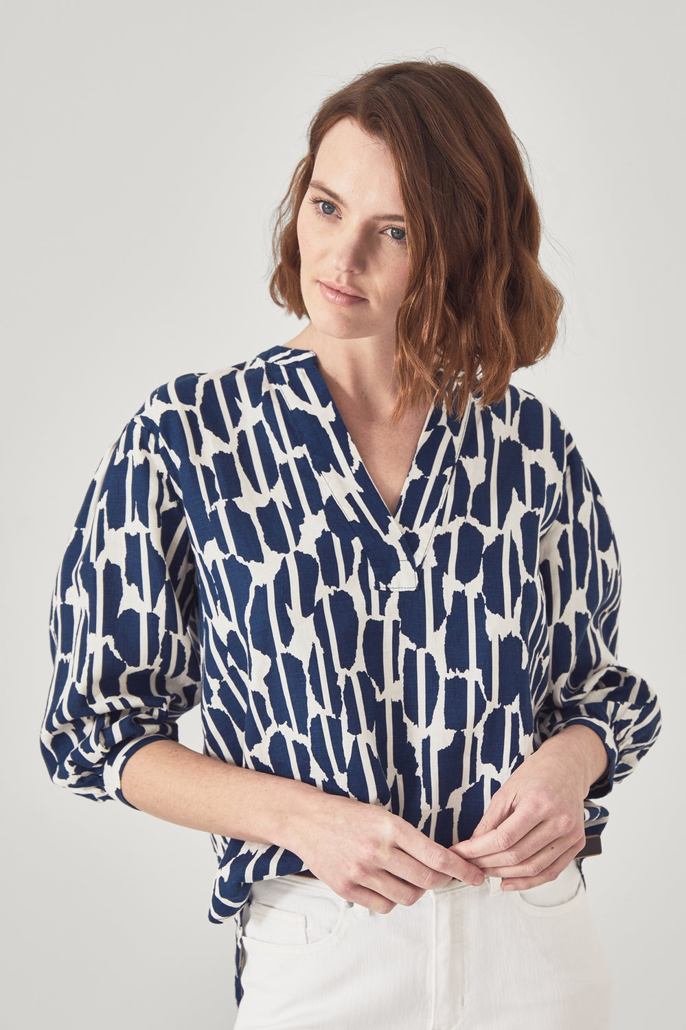 Linen Irregular Ikat Boho Blouse