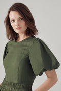Stretch Linen Puff Sleeve Top