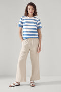 Linen Cotton Stripe Zip Detail T-Shirt