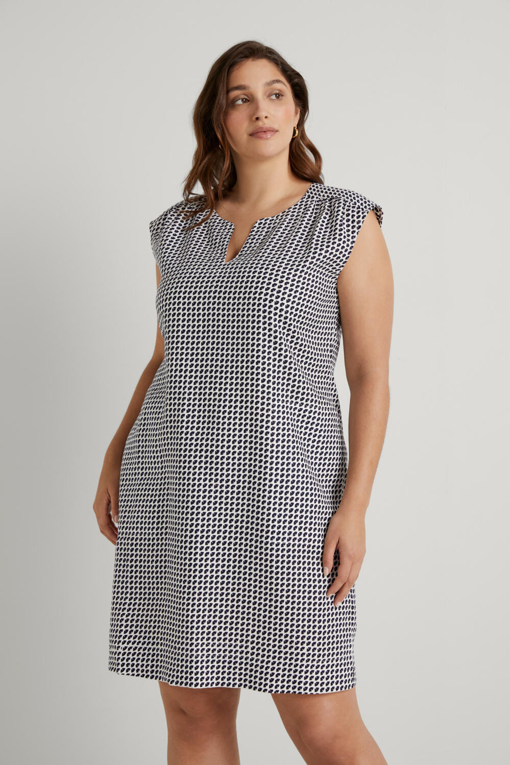 Linen Abstract Fan Shift Dress