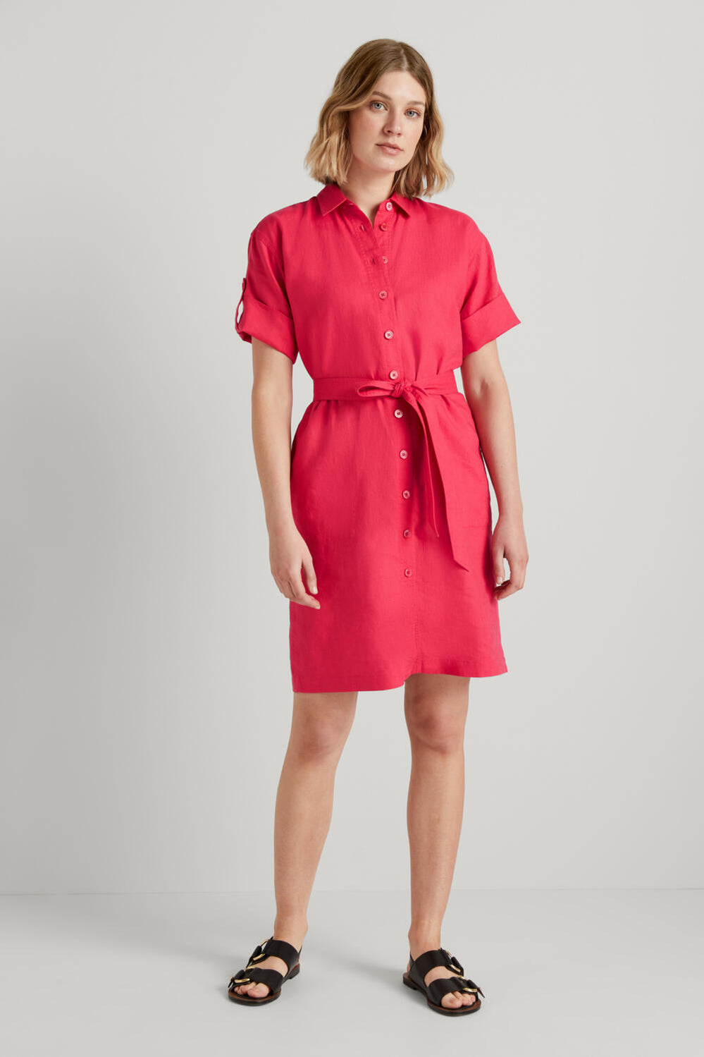 Linen Tab Sleeve Shirt Dress