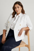Linen Blend Double Breasted Cropped Blazer