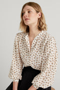 Silk Floral Ocelot Button Through Boho Blouse