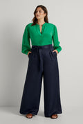 Linen Blend Draped Wide Leg Pant