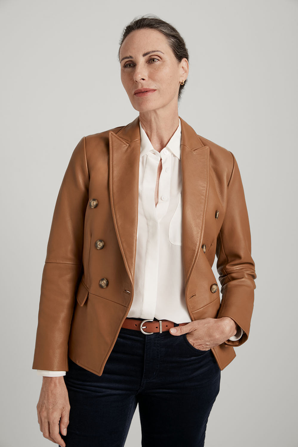 Leather Double Breasted Blazer