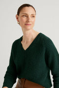 Cotton Blend Textured V Neck Pullover