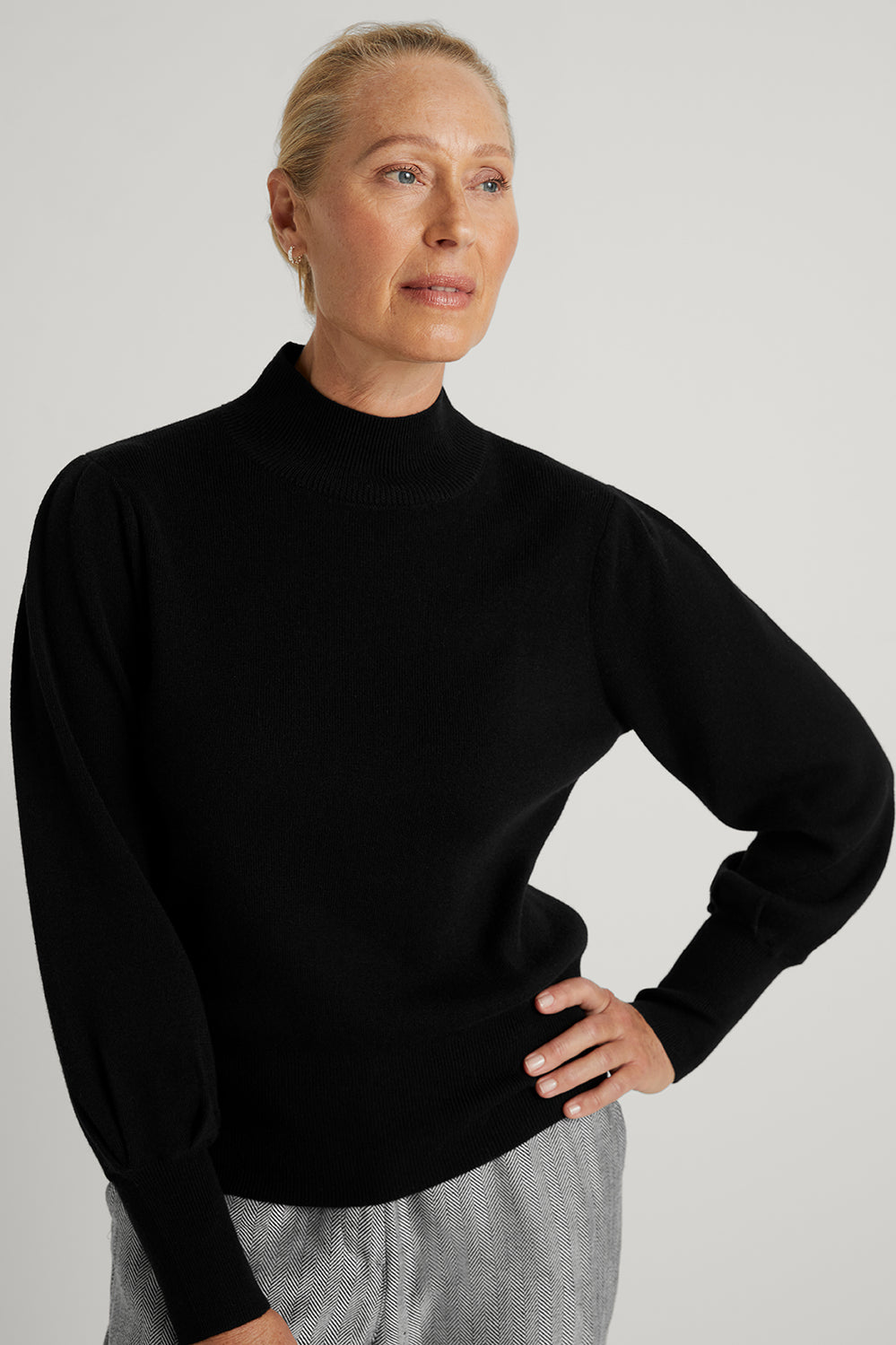 Merino Cotton Pleat Sleeve Pullover