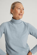 Cotton Melange Mock Neck T-Shirt