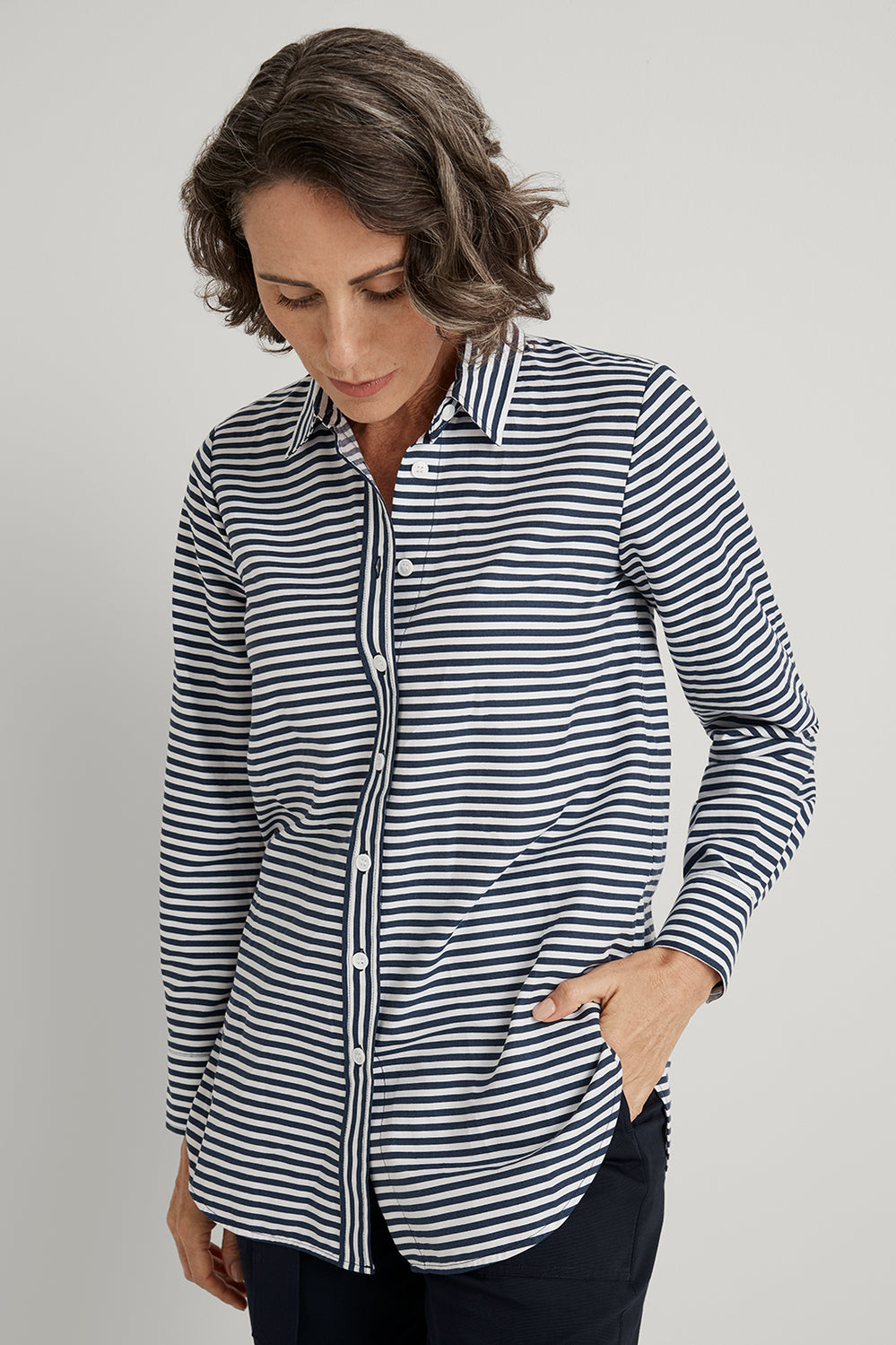 Cotton Modal Longline Stripe Shirt