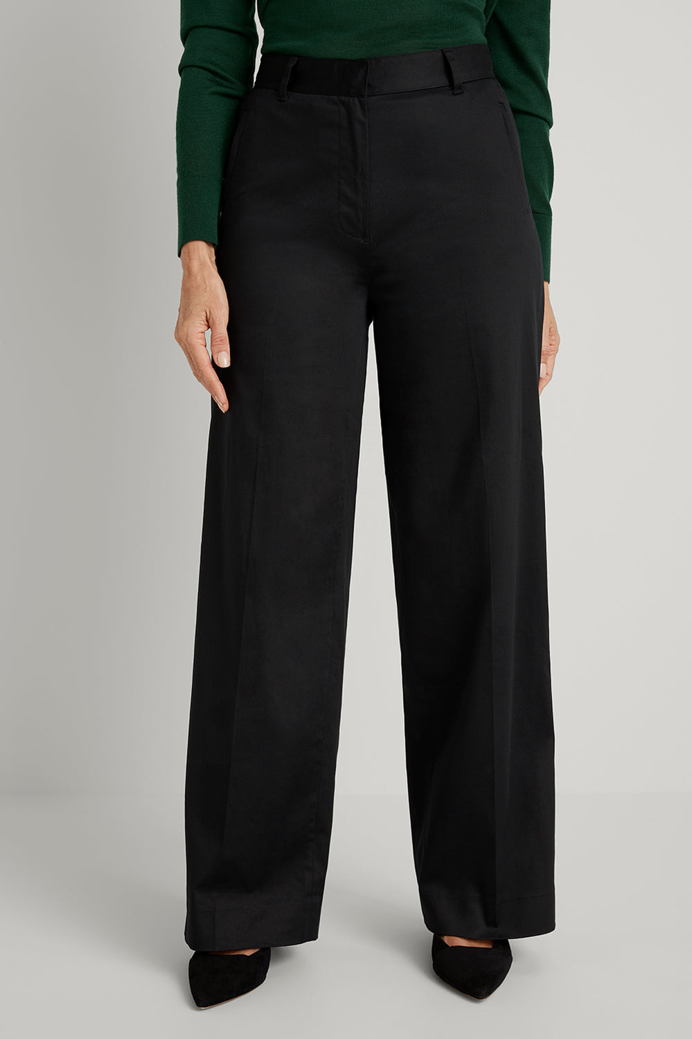 Cotton Sateen Wide Leg Pant