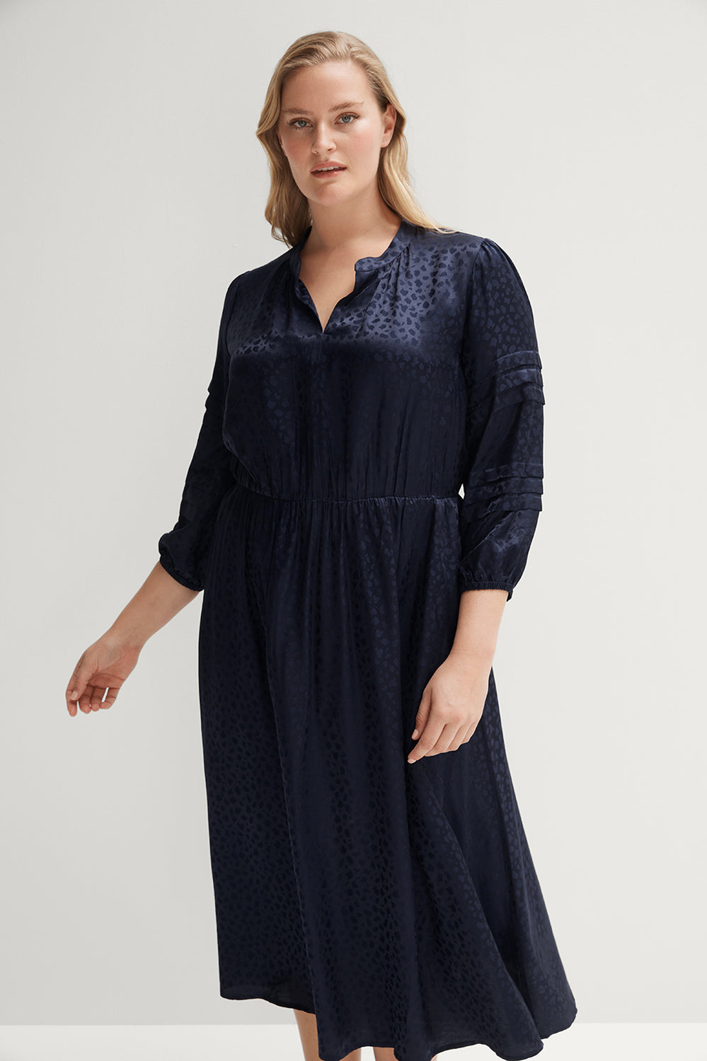 Ocelot Jacquard Pleat Sleeve Dress
