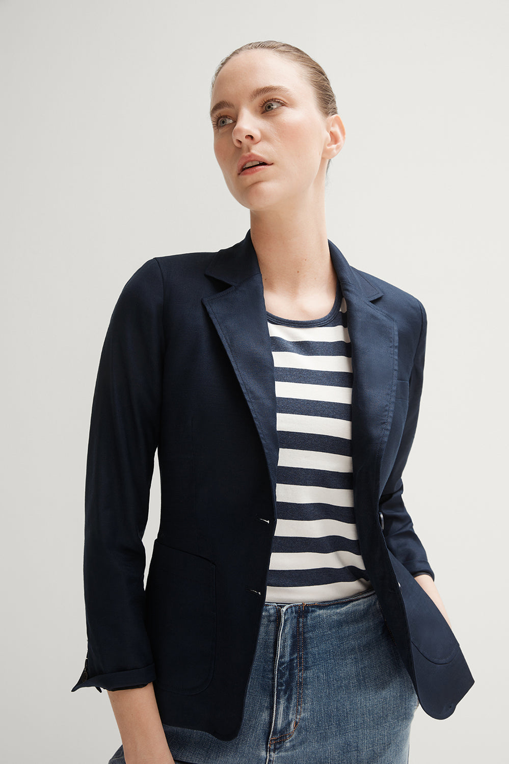 Stretch Linen Patch Pocket Blazer