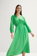 Gather Detail V Neck Dress