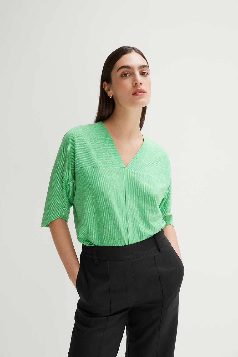 Linen Cotton End On End Dolman Sleeve T-Shirt