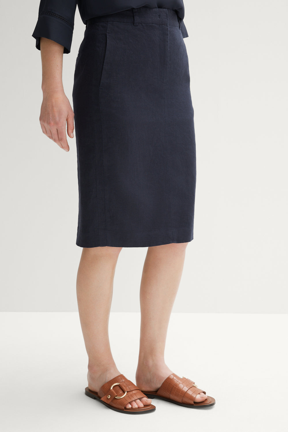 Linen Panel Detail Pencil Skirt