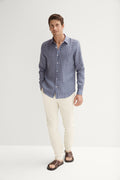 Tailored Fit Linen Japanese Geo Print Shirt