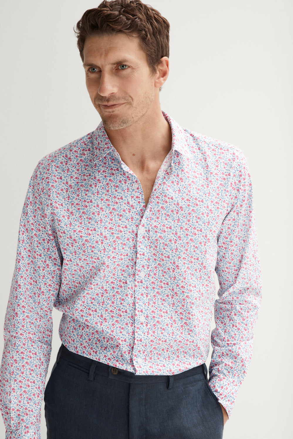 Regular Fit Cotton Ditsy Floral Print Shirt
