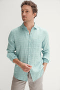 Regular Fit Linen Delave Grid Long Sleeve Shirt