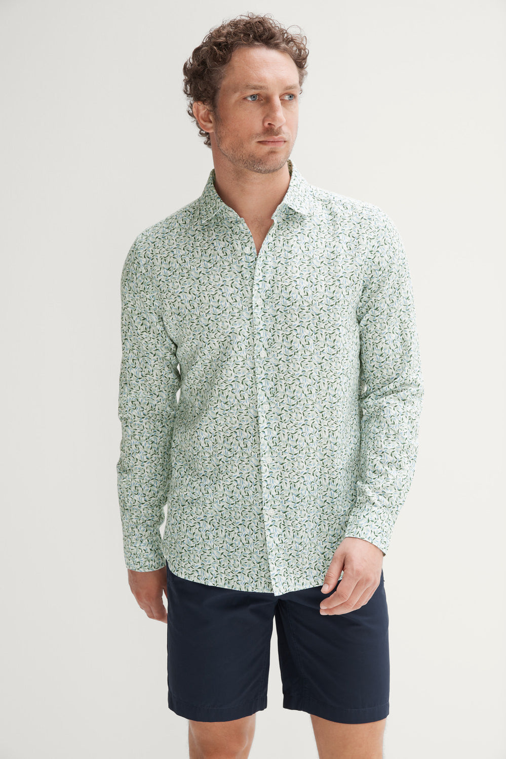 Regular Fit Linen Cotton Shadow Leaf Shirt
