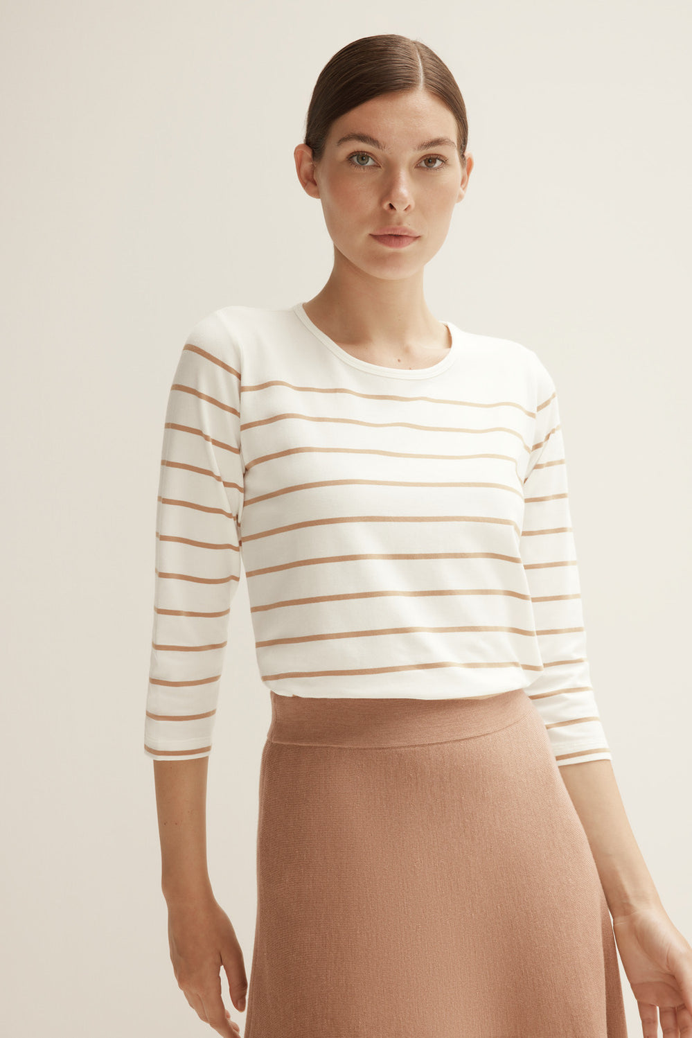 Cotton Stripe 3/4 Sleeve T-Shirt