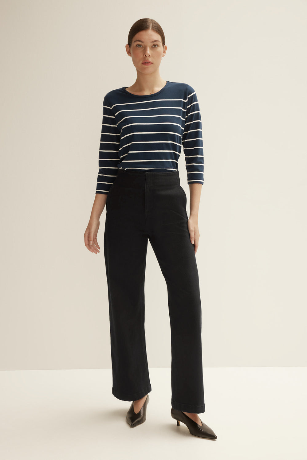 Cotton Stripe 3/4 Sleeve T-Shirt