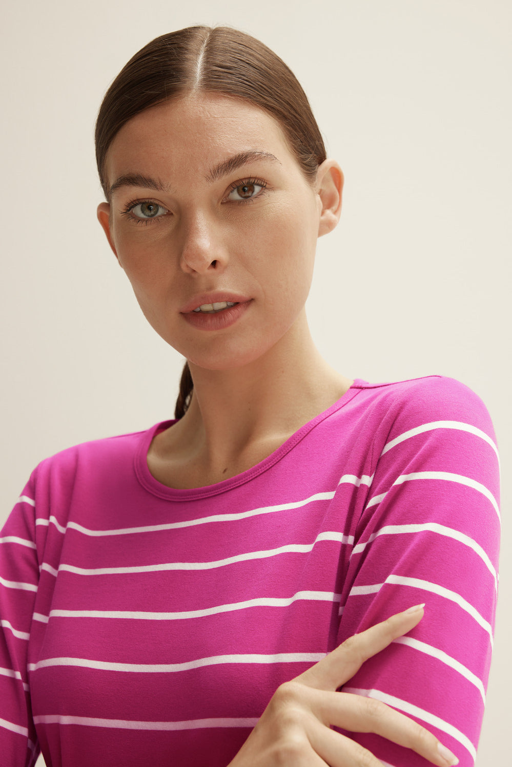 Cotton Stripe 3/4 Sleeve T-Shirt