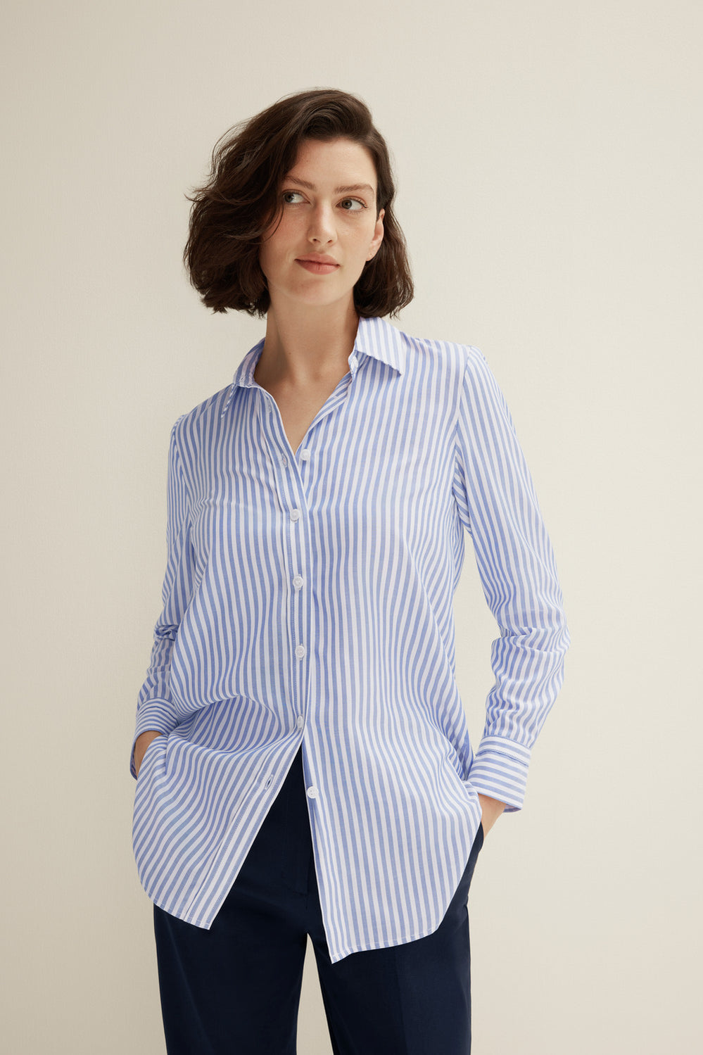 Cotton Modal Stripe Longline Shirt